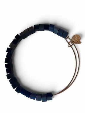 Alex and Ani Adjustable Navy Cube Bead Bangle Bracelet